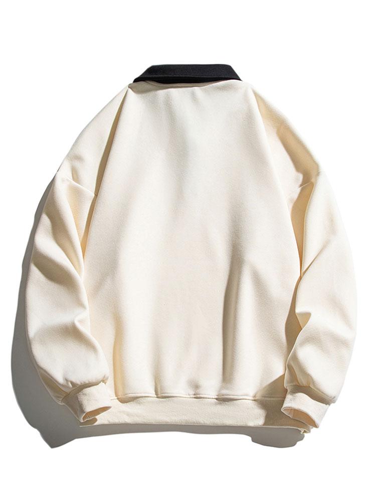 Herr Kontrastkrage Sweatshirt – Relaxad Passform Bomullsblandning
