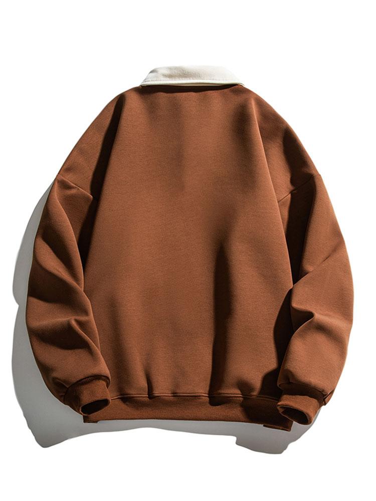 Herr Kontrastkrage Sweatshirt – Relaxad Passform Bomullsblandning