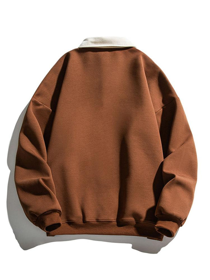 Herr Kontrastkrage Sweatshirt – Relaxad Passform Bomullsblandning