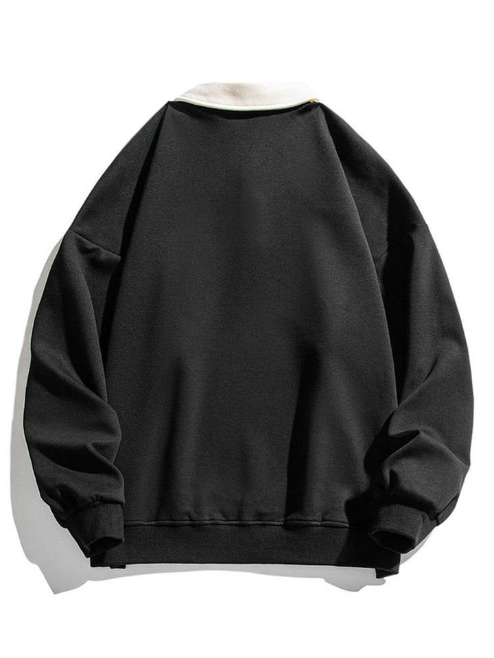 Herr Kontrastkrage Sweatshirt – Relaxad Passform Bomullsblandning