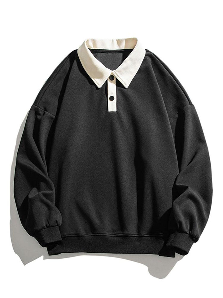 Herr Kontrastkrage Sweatshirt – Relaxad Passform Bomullsblandning - Svart
