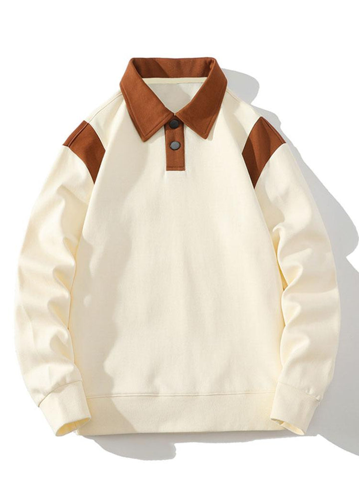 Herr Kontrastpolo Sweatshirt – Relaxad Passform Långärmad - Beige