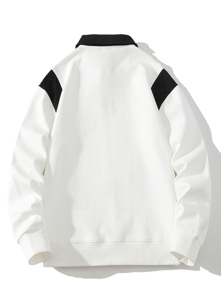 Herr Kontrastpolo Sweatshirt – Relaxad Passform Långärmad