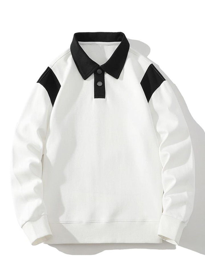 Herr Kontrastpolo Sweatshirt – Relaxad Passform Långärmad - Vit
