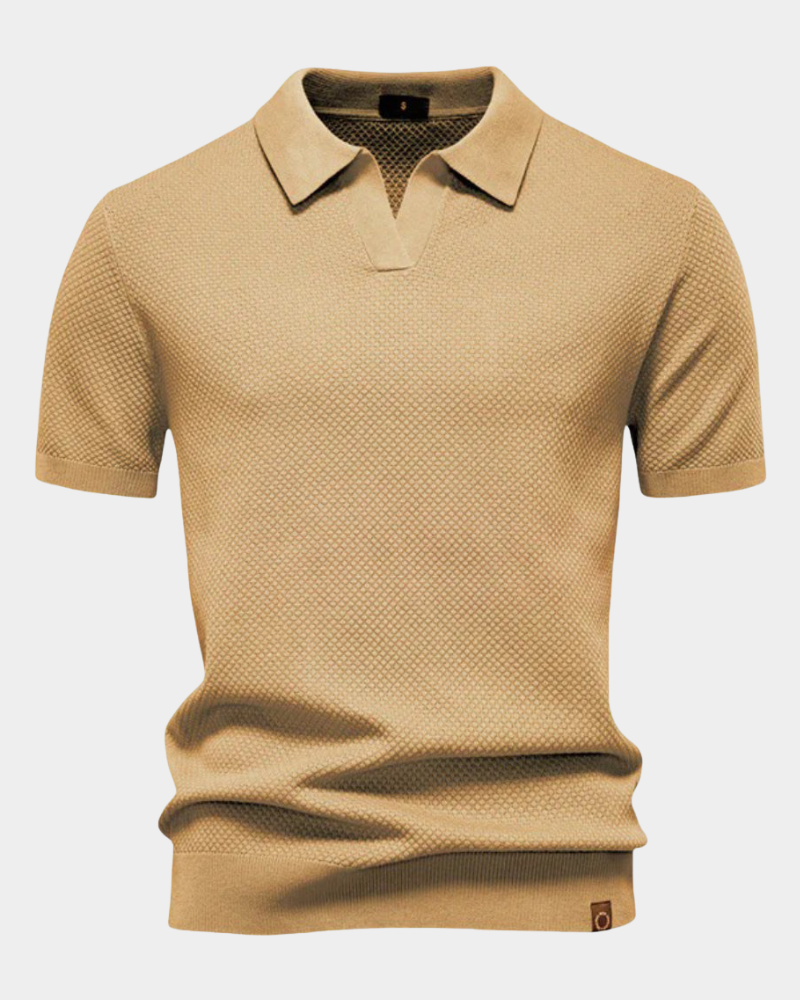 Herr Kortärmad Poloskjorta - Klassisk Sommarstil - Khaki