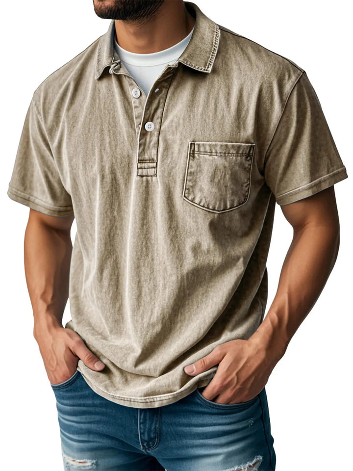 Herr Kortärmad Poloskjorta - Klassisk Stil - Khaki