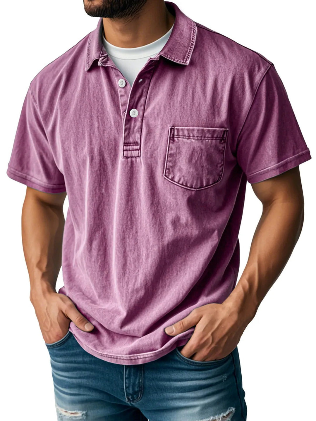 Herr Kortärmad Poloskjorta - Klassisk Stil - Rosa