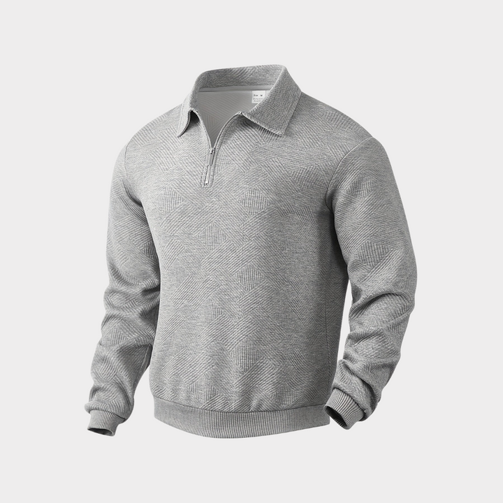 Herr Krage Halvblixtad Sweatshirt in grå, Strukturerad