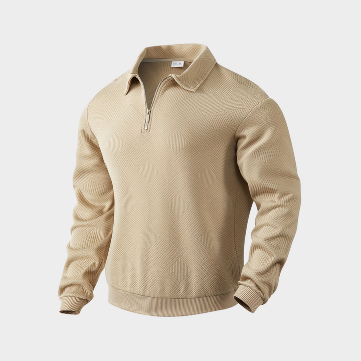 Herr Krage Halvblixtad Sweatshirt in khaki, Strukturerad