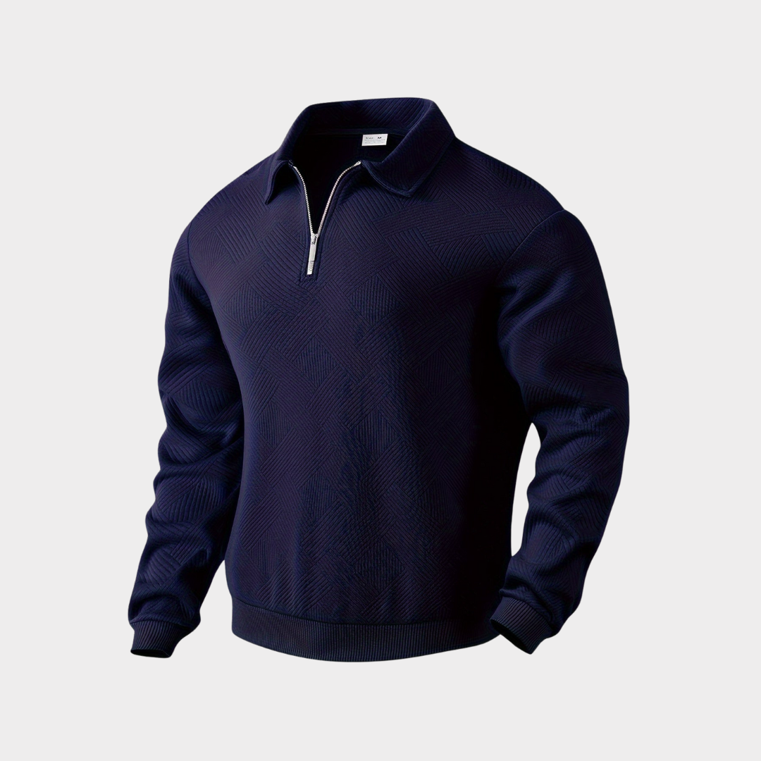 Herr Krage Halvblixtad Sweatshirt in marinblå, Strukturerad