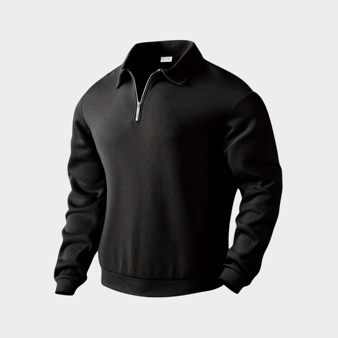 Herr Krage Halvblixtad Sweatshirt in svart, Strukturerad