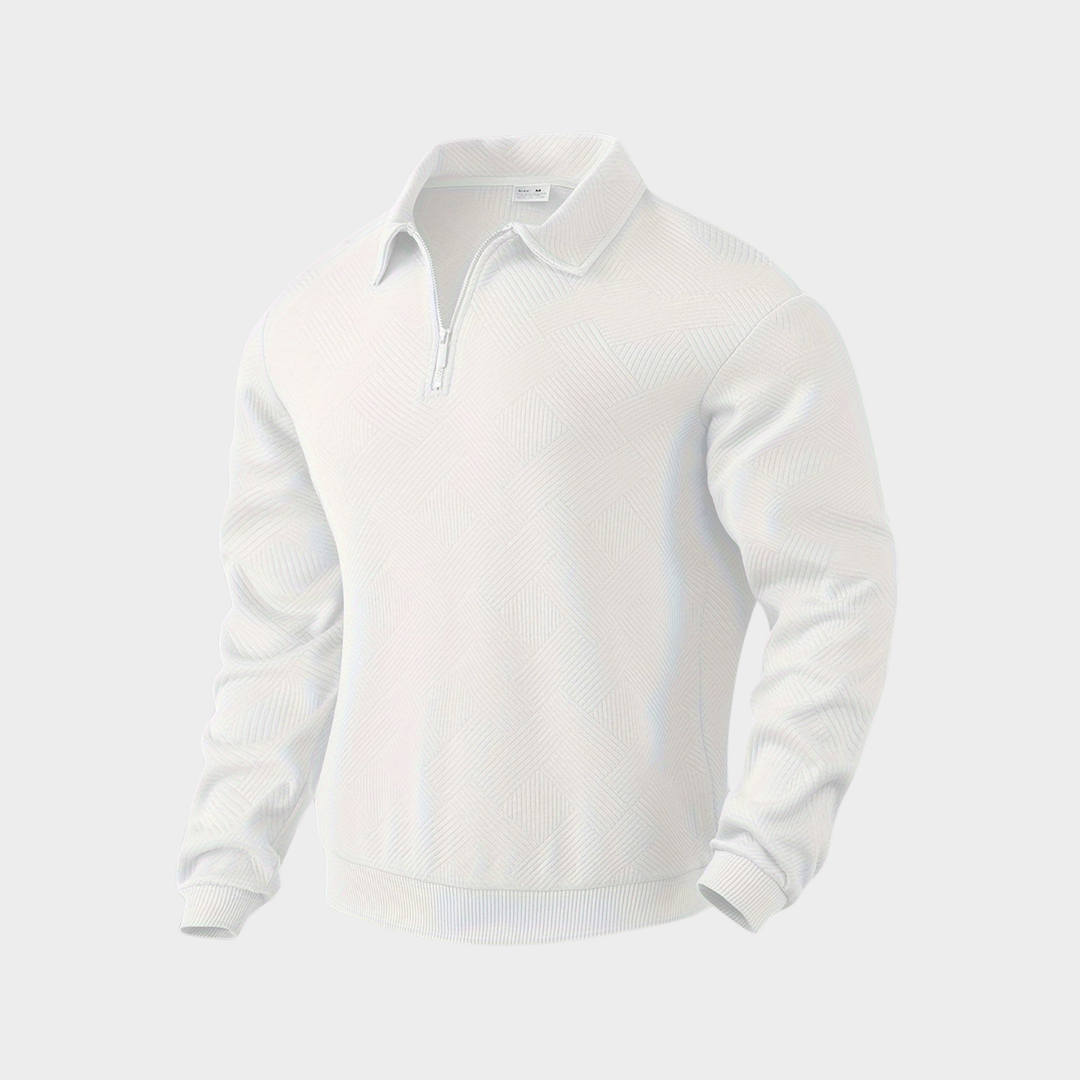 Herr Krage Halvblixtad Sweatshirt in vit, Strukturerad
