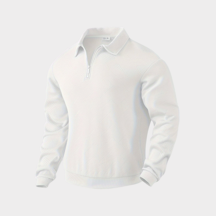 Herr Krage Halvblixtad Sweatshirt in vit, Strukturerad