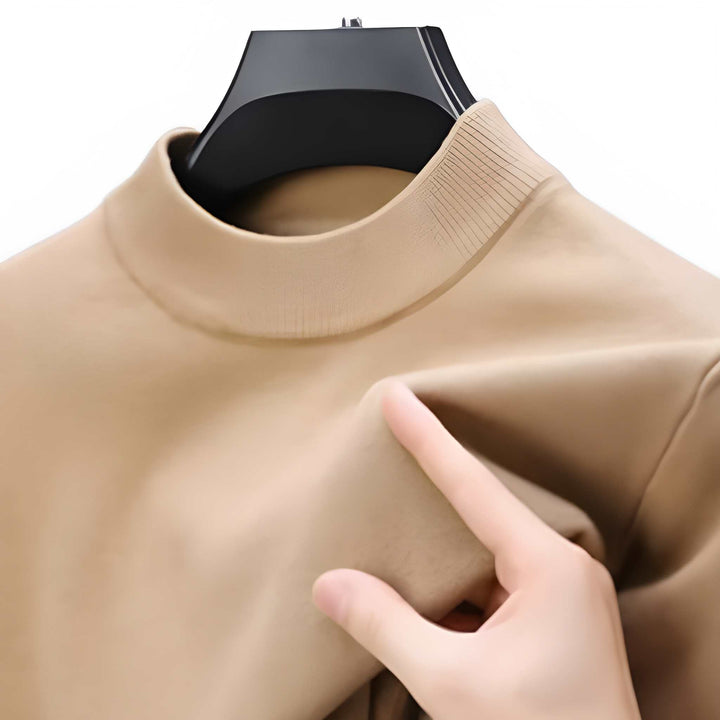 Herr Långärmad Tröja - Klassisk Ribbad Passform - Beige