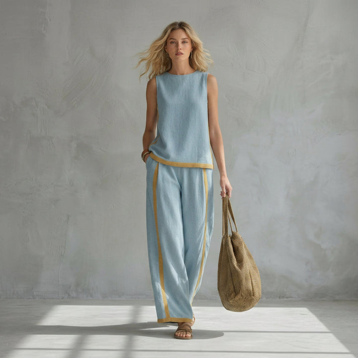 Dam Linne- och Bomullsset - Elegant Sommarkollektion - Elegant Sommarset - Blå