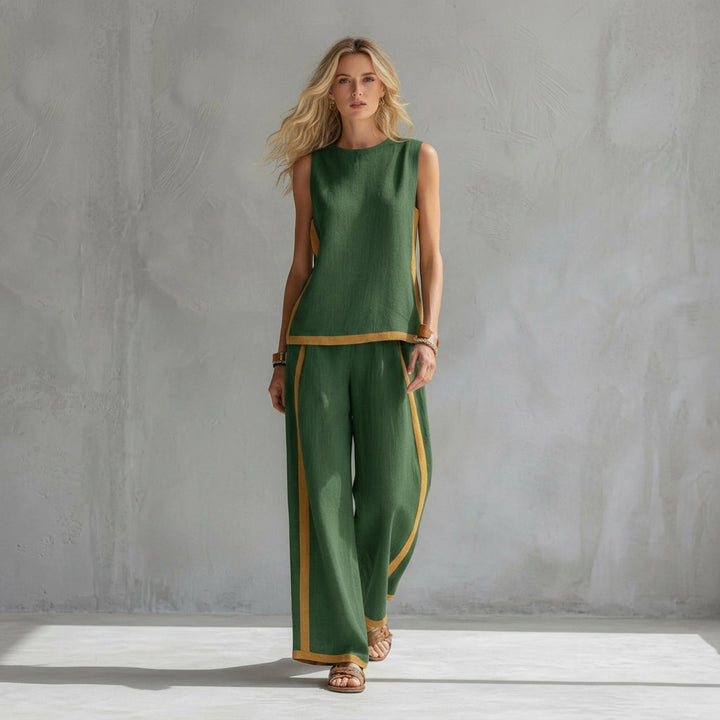 Dam Linne- och Bomullsset - Elegant Sommarkollektion - Elegant Sommarset - Grön