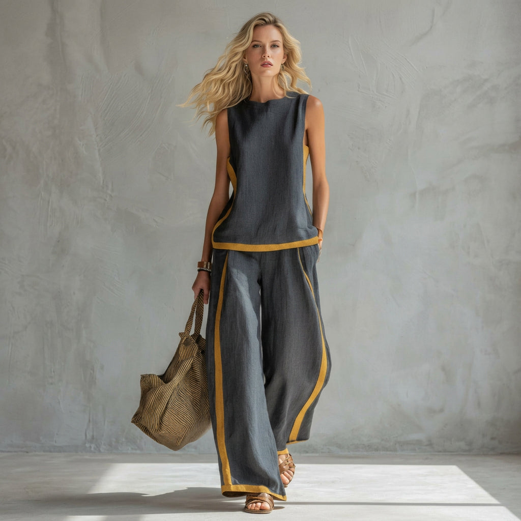 Dam Linne- och Bomullsset - Elegant Sommarkollektion - Elegant Sommarset - Grå