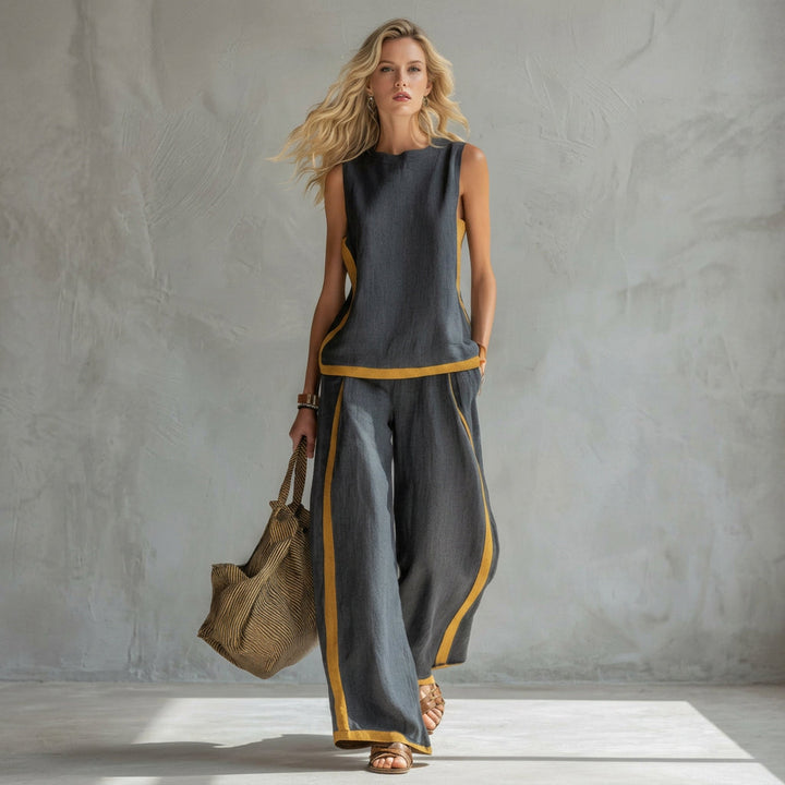Dam Linne- och Bomullsset - Elegant Sommarkollektion - Elegant Sommarset - Grå