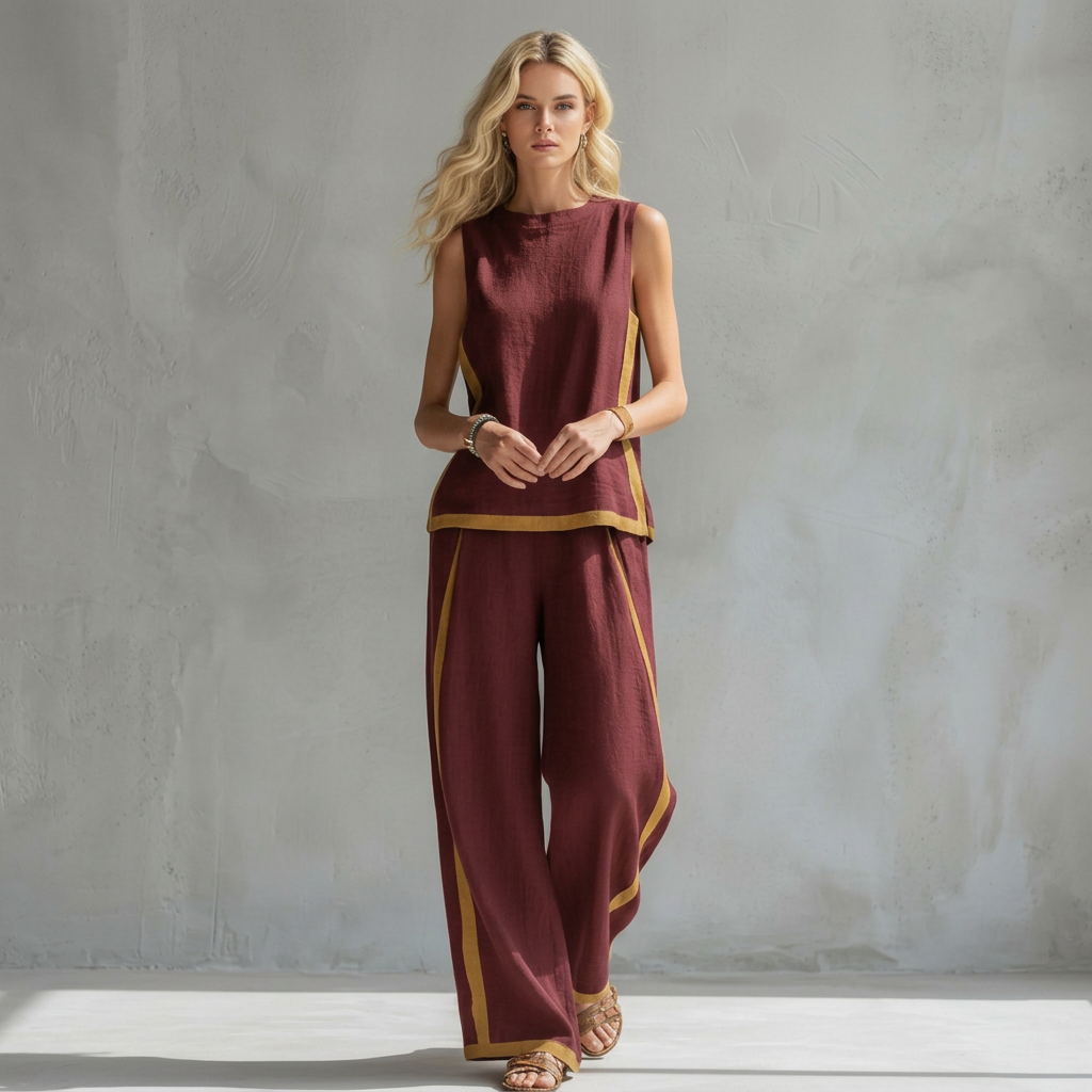 Dam Linne- och Bomullsset - Elegant Sommarkollektion - Elegant Sommarset - Röd