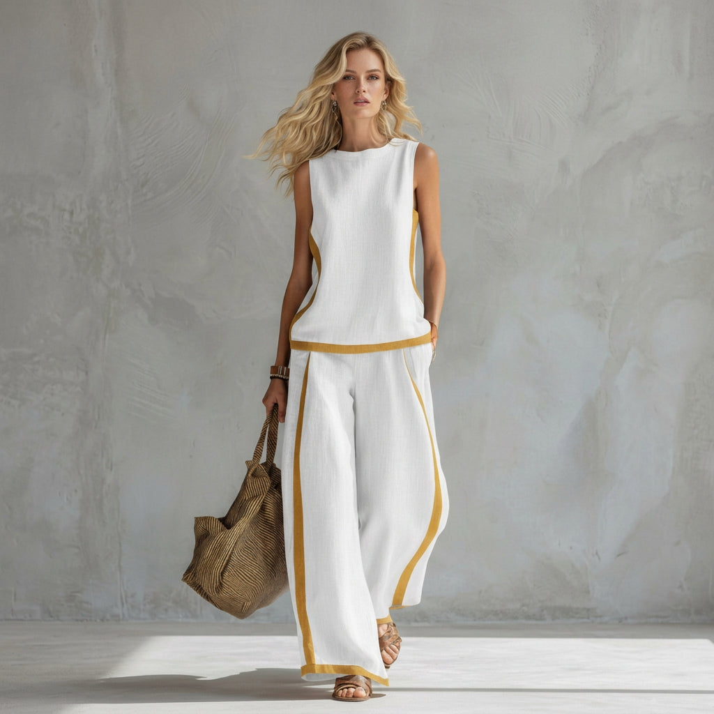 Dam Linne- och Bomullsset - Elegant Sommarkollektion - Elegant Sommarset - Vit