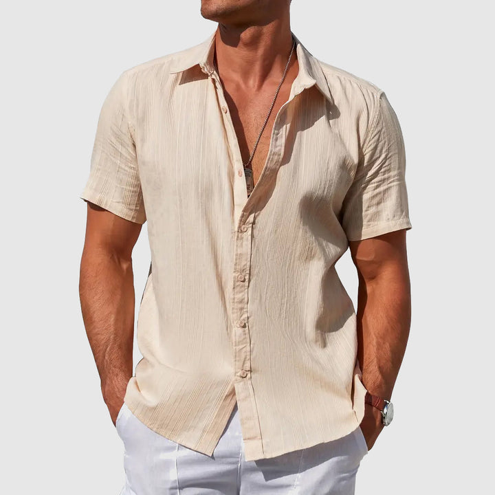 Herr Linneskjorta Kortärmad - Klassisk Sommarstil - Beige