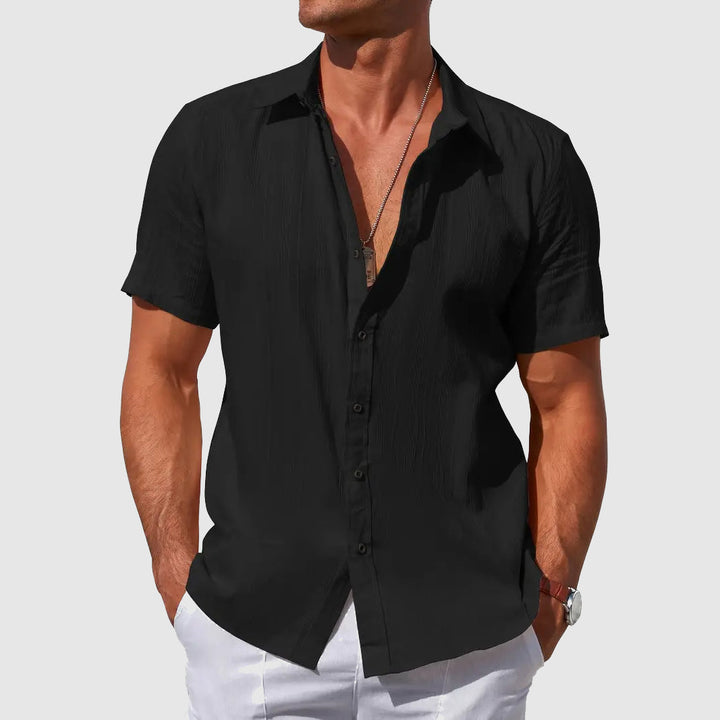 Herr Linneskjorta Kortärmad - Klassisk Sommarstil - Svart