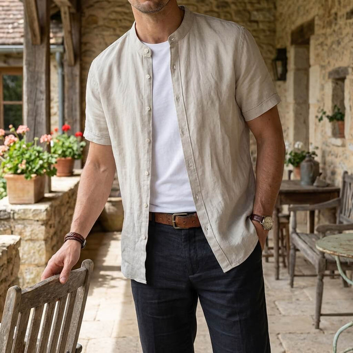 Herr Linneskjorta Kortärmad Stehkrage - Klassisk