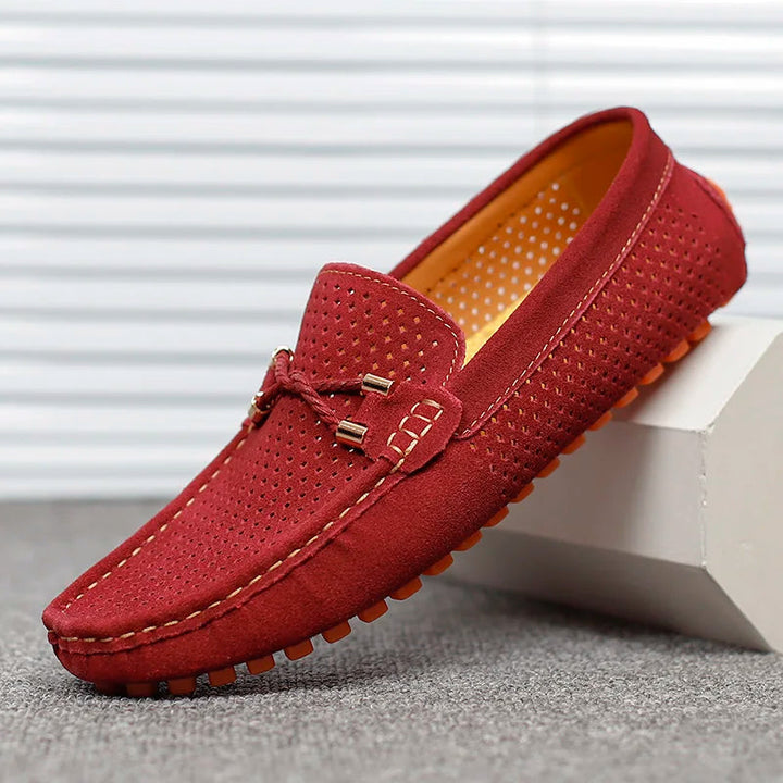 Herr Loafers med perforerad detalj - Slip-on design - Röd
