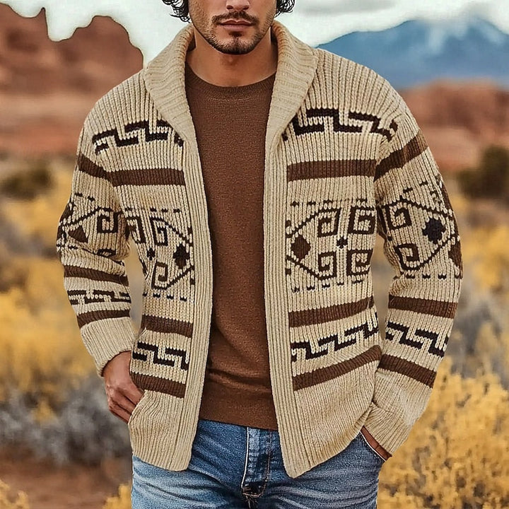 Herr Mönstrad Zip-Cardigan in khaki, Klassisk Stil