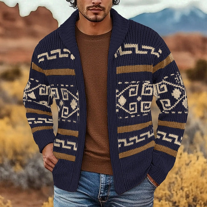 Herr Mönstrad Zip-Cardigan in marinblå, Klassisk Stil