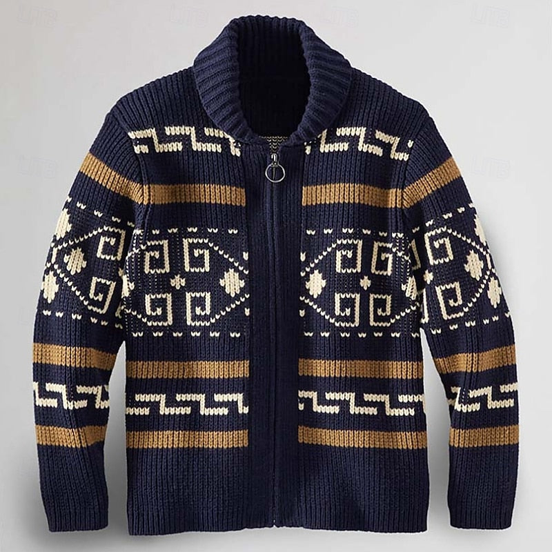 Herr Mönstrad Zip-Cardigan - Klassisk Stil