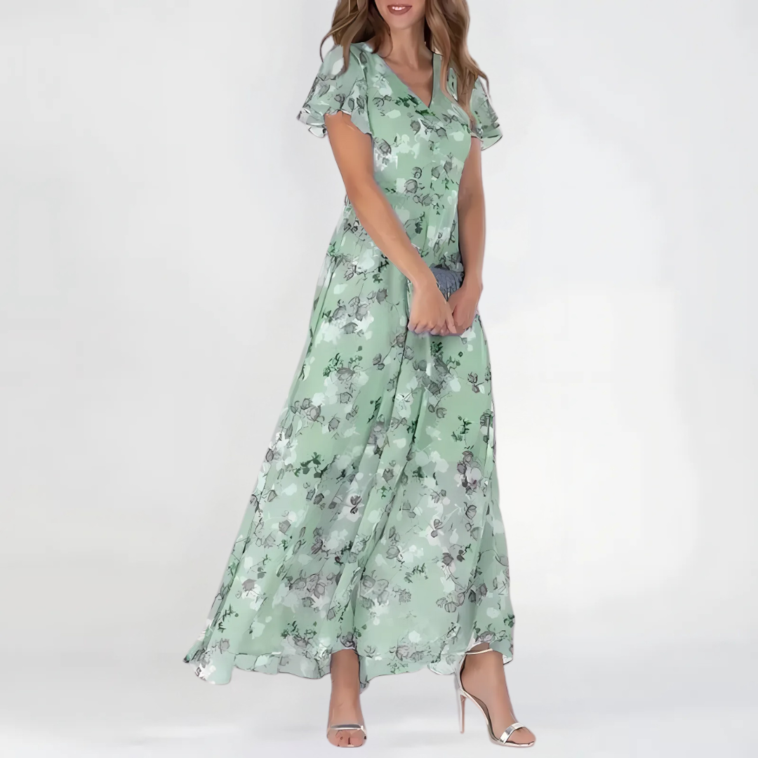 Herr Midi-klänning Blommor - Festlig sommarstil - Grön