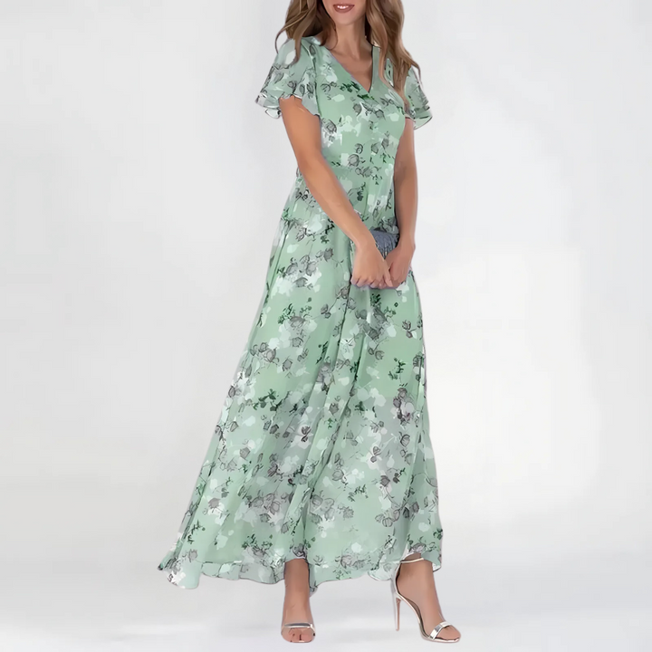 Herr Midi-klänning Blommor - Festlig sommarstil - Grön
