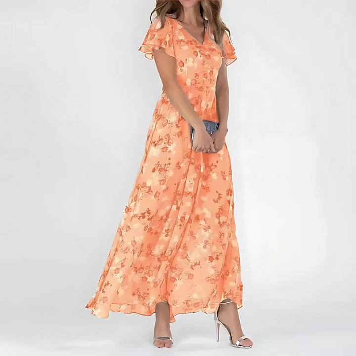 Herr Midi-klänning Blommor - Festlig sommarstil - Orange