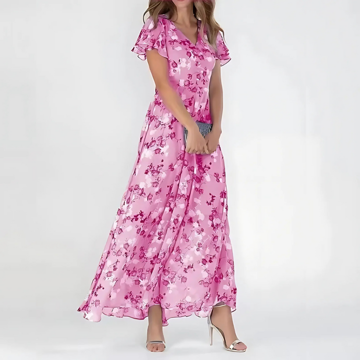 Herr Midi-klänning Blommor - Festlig sommarstil - Rosa