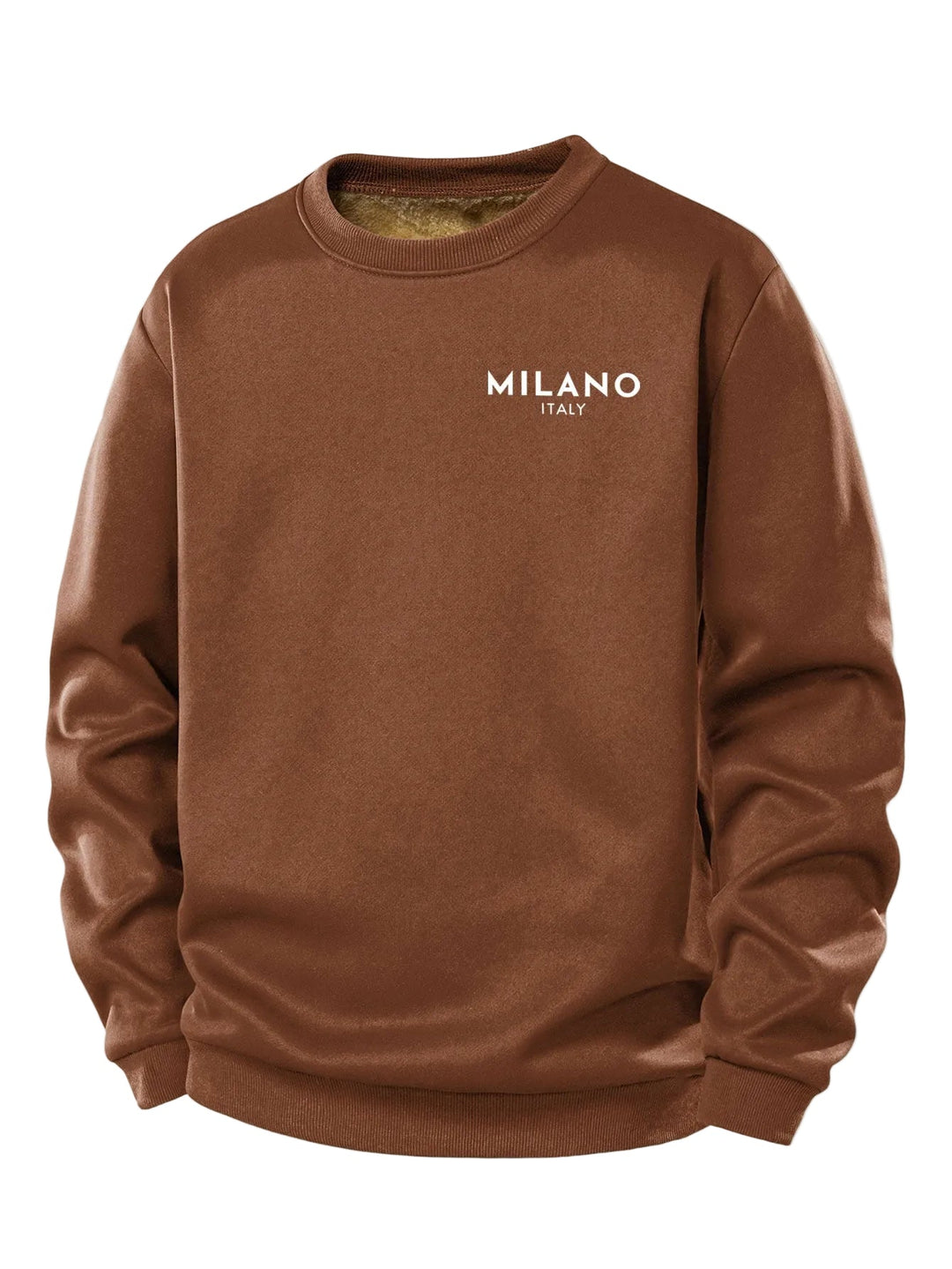 Herr Milano Print Fleecetröja – Klassisk Crew Neck Varm Casual Pullove - Brun