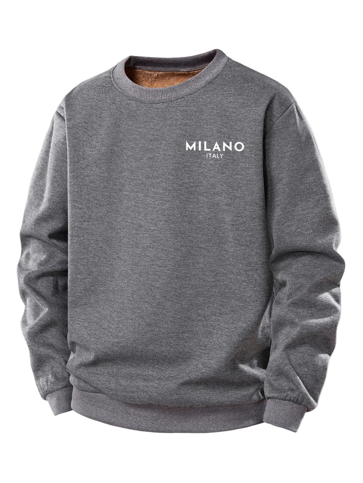 Herr Milano Print Fleecetröja – Klassisk Crew Neck Varm Casual Pullove - Grå