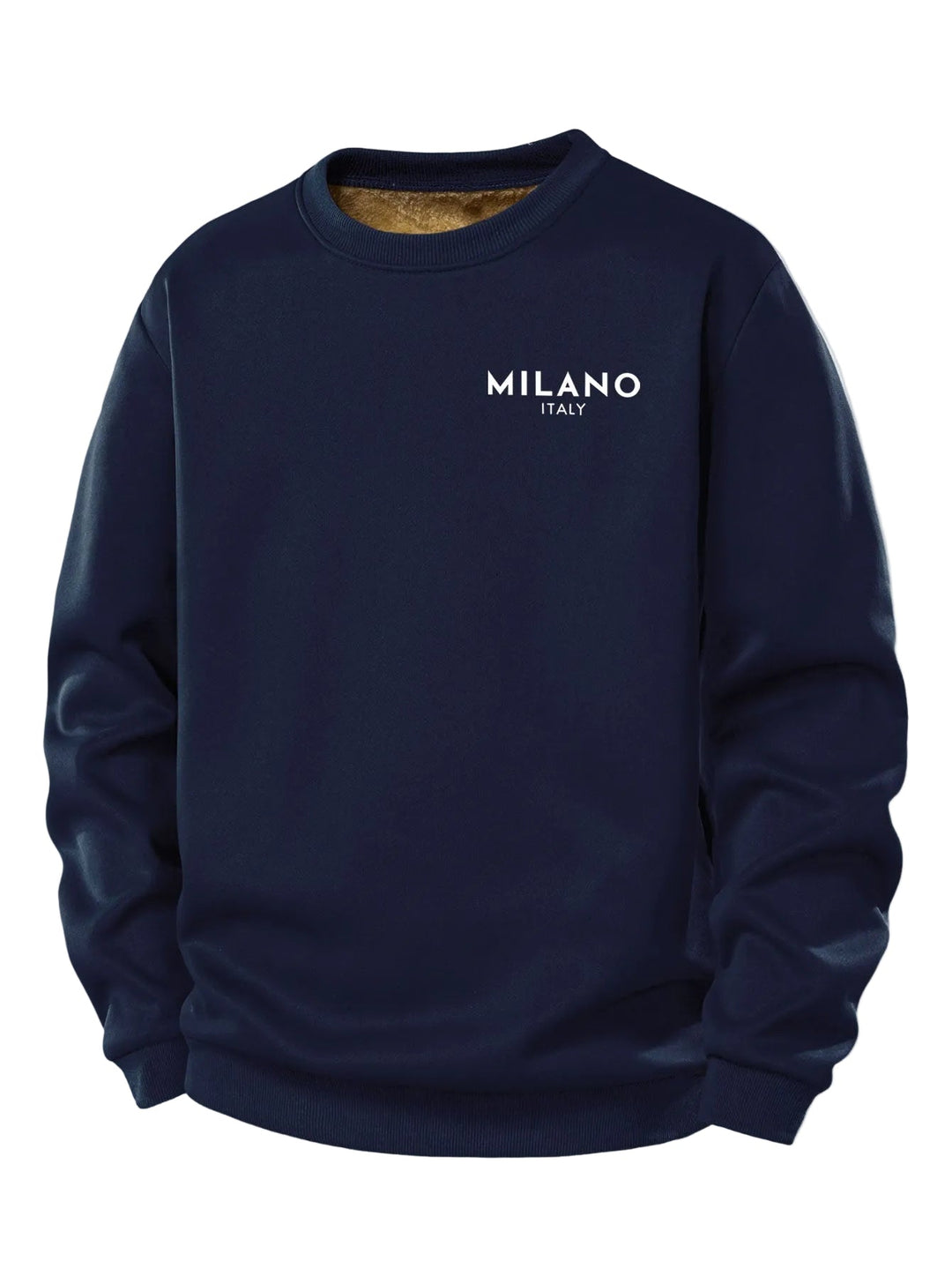 Herr Milano Print Fleecetröja – Klassisk Crew Neck Varm Casual Pullove - Marinblå