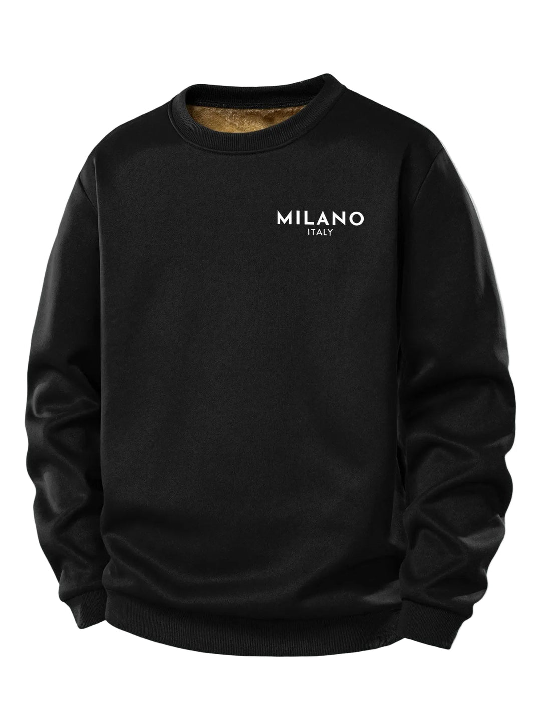 Herr Milano Print Fleecetröja – Klassisk Crew Neck Varm Casual Pullove - Svart