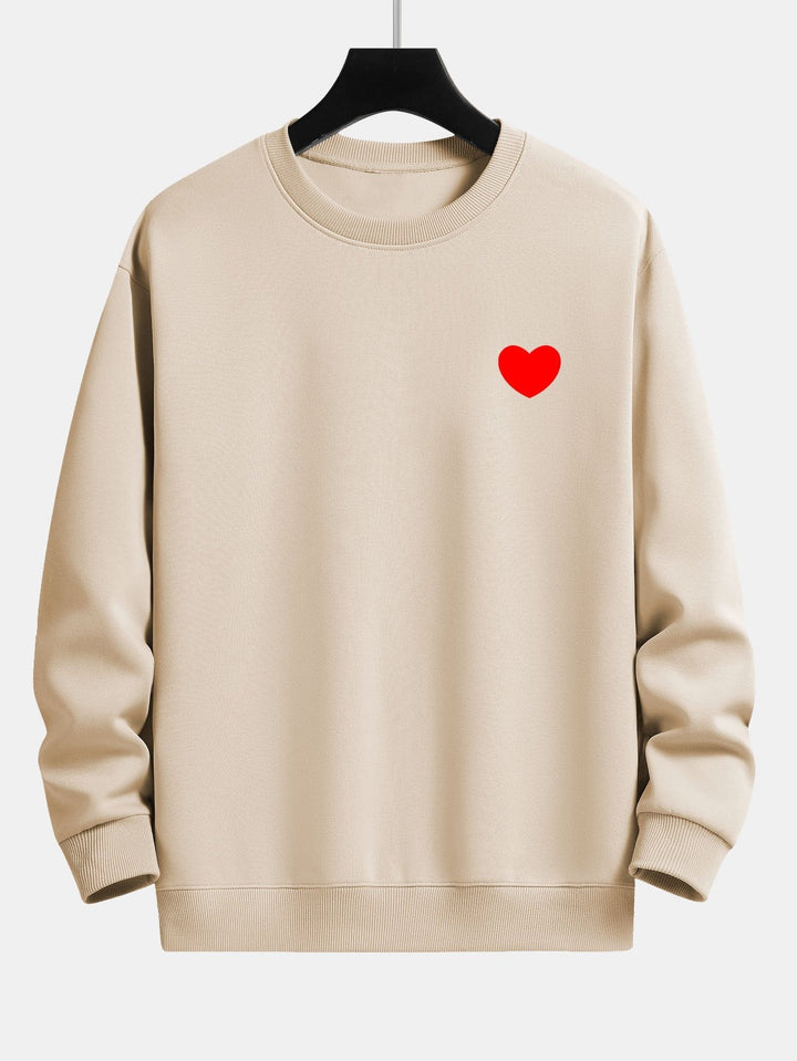 Herr Minimalistisk Hjärtmotiv Sweatshirt – Avslappnad Passform - Beige