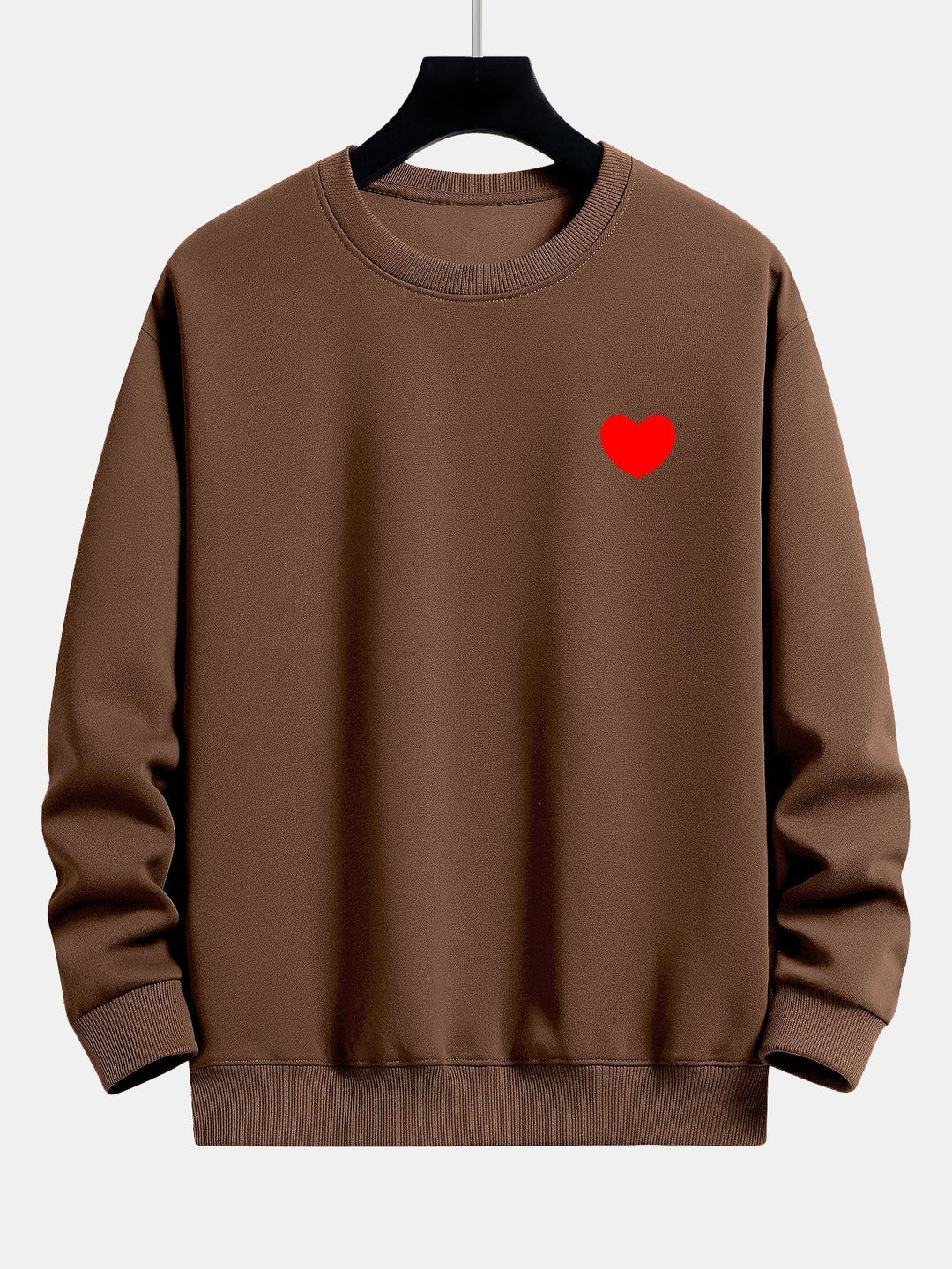 Herr Minimalistisk Hjärtmotiv Sweatshirt – Avslappnad Passform - Brun