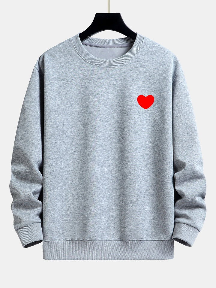 Herr Minimalistisk Hjärtmotiv Sweatshirt – Avslappnad Passform - Ljusgrå