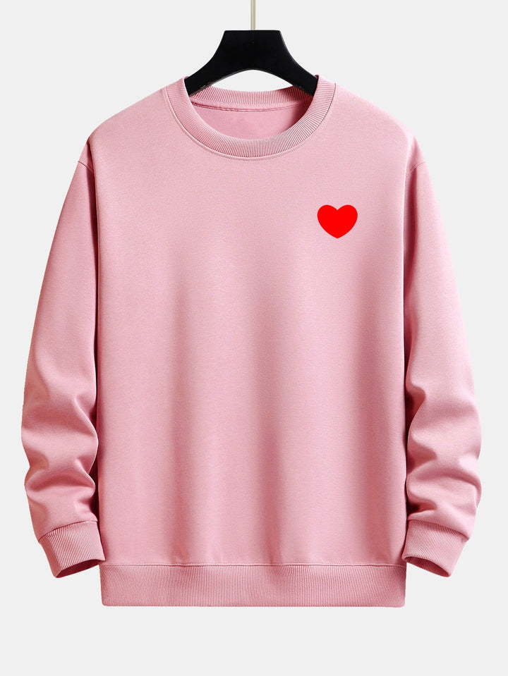 Herr Minimalistisk Hjärtmotiv Sweatshirt – Avslappnad Passform - Ljusrosa