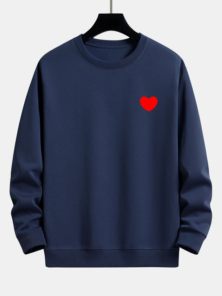 Herr Minimalistisk Hjärtmotiv Sweatshirt – Avslappnad Passform - Marinblå