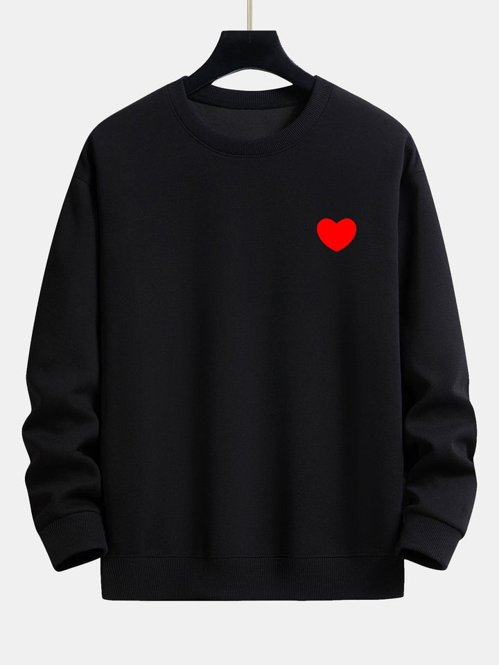 Herr Minimalistisk Hjärtmotiv Sweatshirt – Avslappnad Passform - Svart