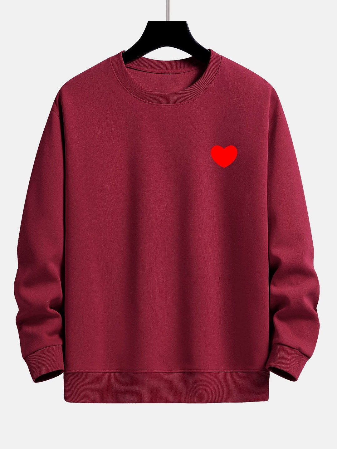 Herr Minimalistisk Hjärtmotiv Sweatshirt – Avslappnad Passform - Vinröd