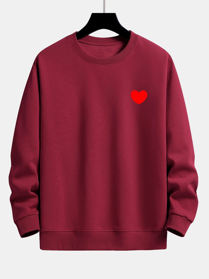 Herr Minimalistisk Hjärtmotiv Sweatshirt – Avslappnad Passform - Vinröd
