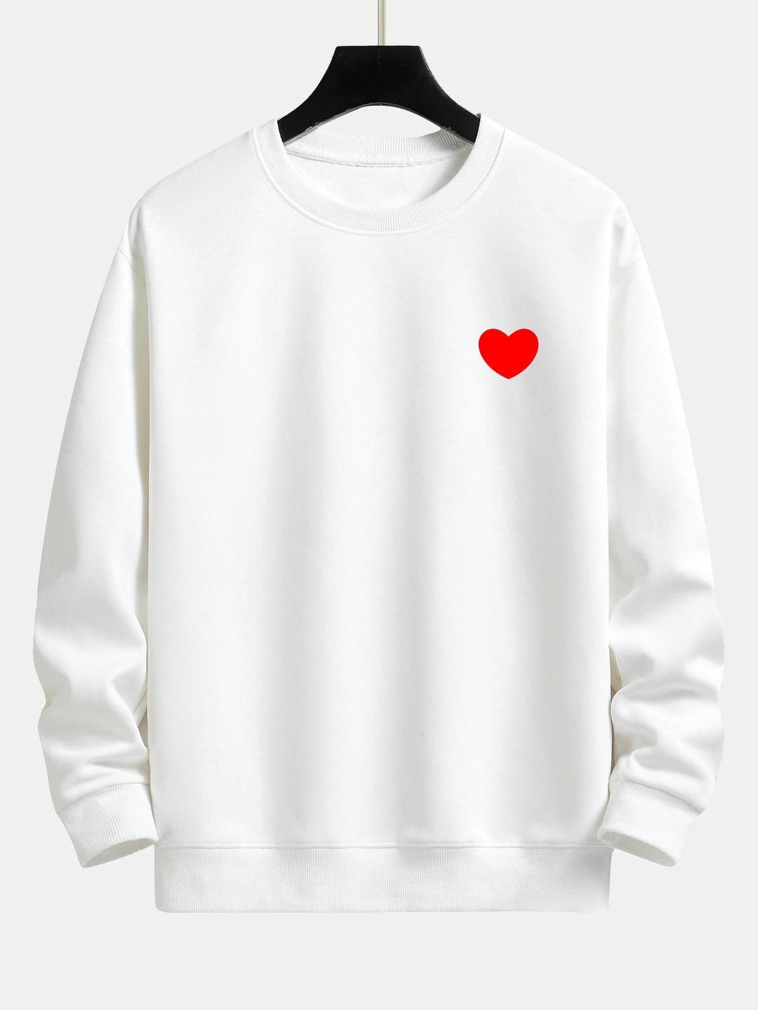 Herr Minimalistisk Hjärtmotiv Sweatshirt – Avslappnad Passform - Vit