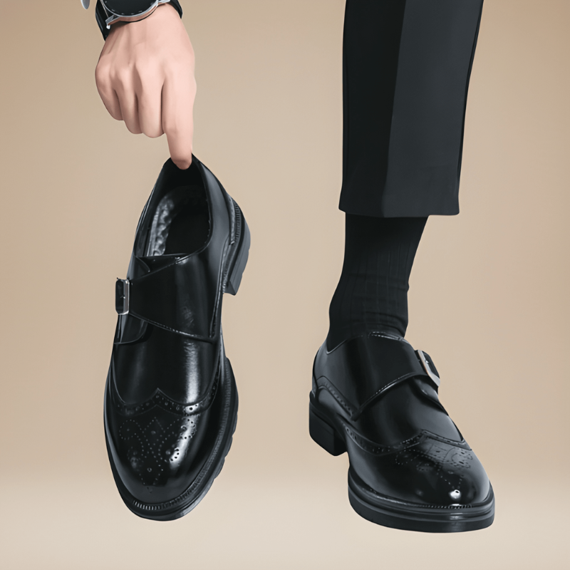 Herr Monk Strap Skor - Dubbel Spänne Klassisk Design - Svart