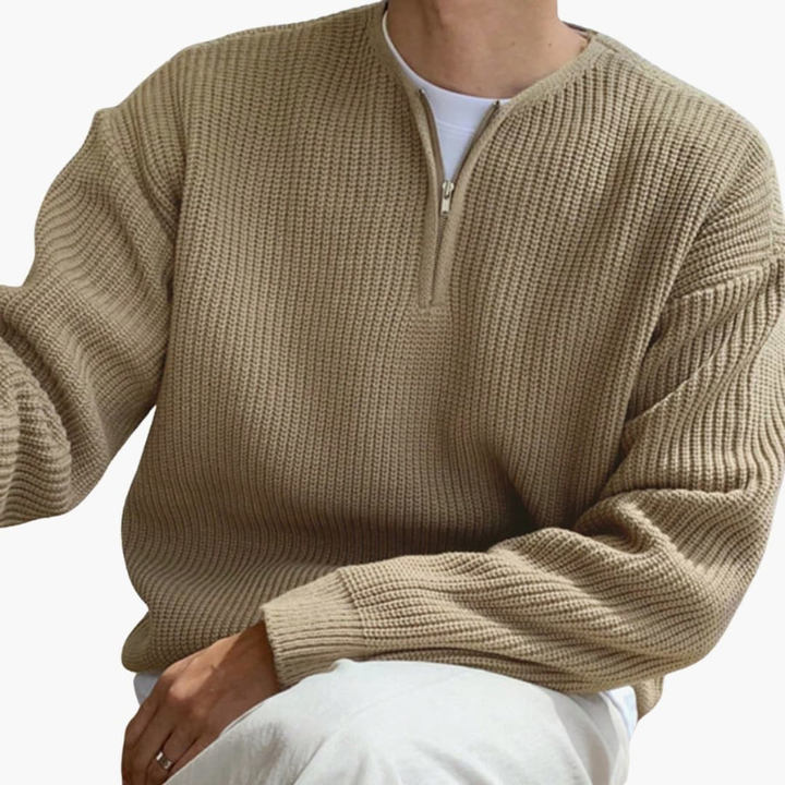 Herr Oversized Half-Zip Tröja - Modernt Breisel - Beige